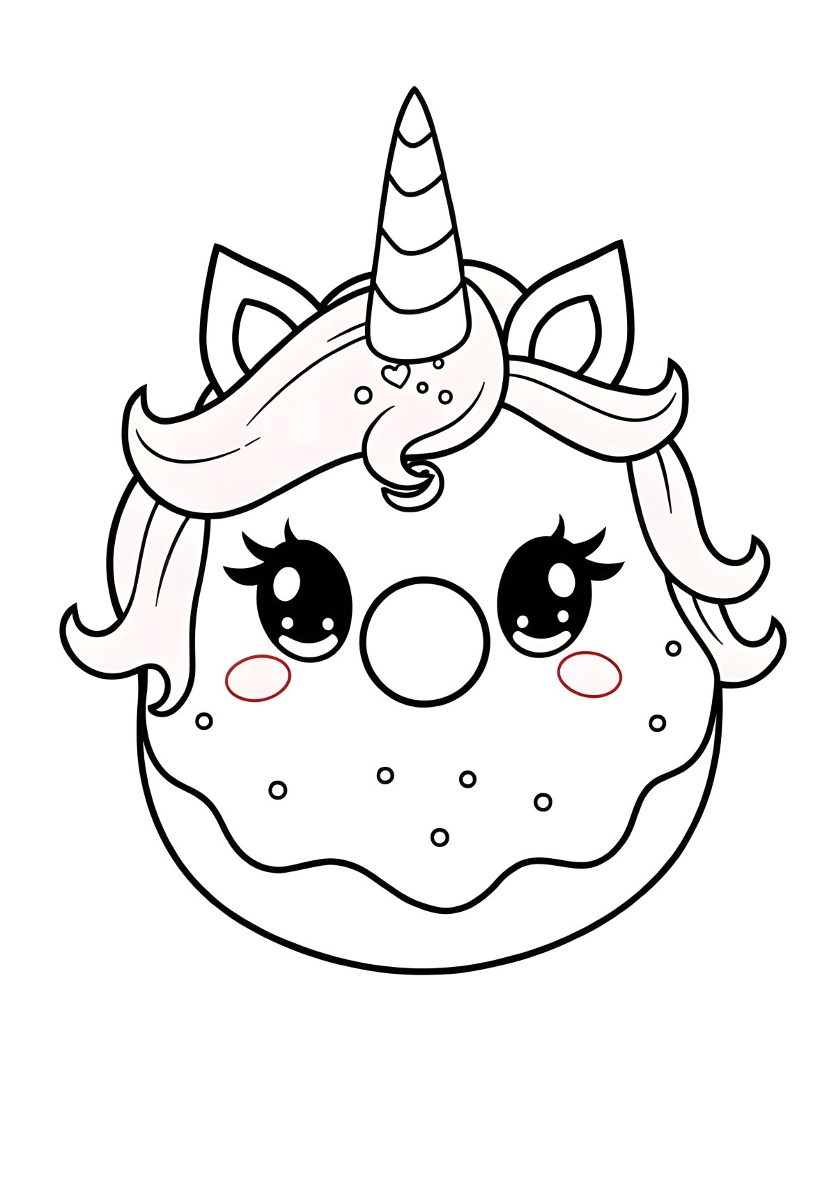 Unicorn Donut Kawaii Food Coloring Page coloring page for kids