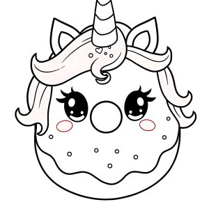 Unicorn Donut Kawaii Food Coloring Page coloring page for kids