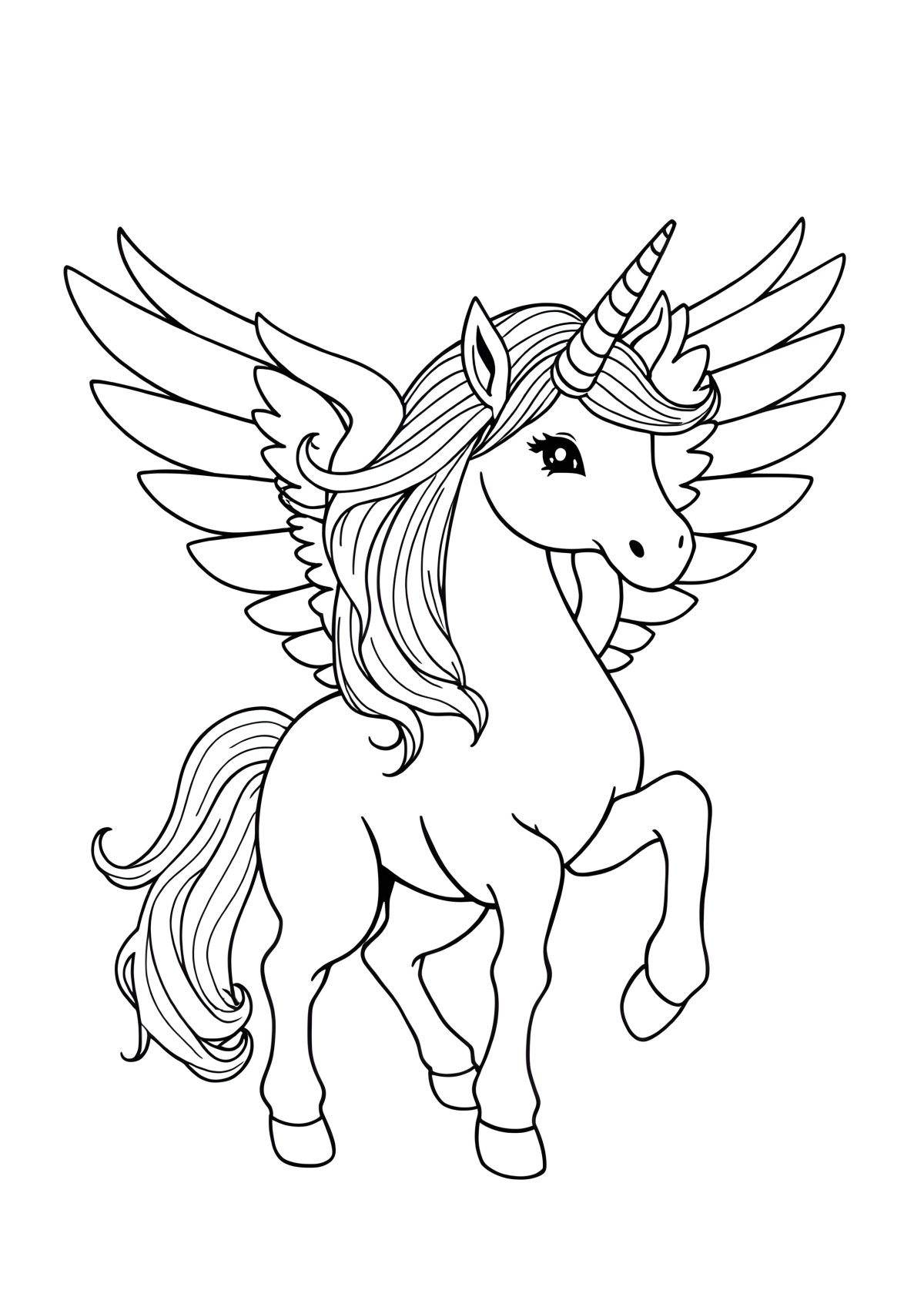 Realistic Winged Unicorn Alicorn Coloring Page coloring page for kids