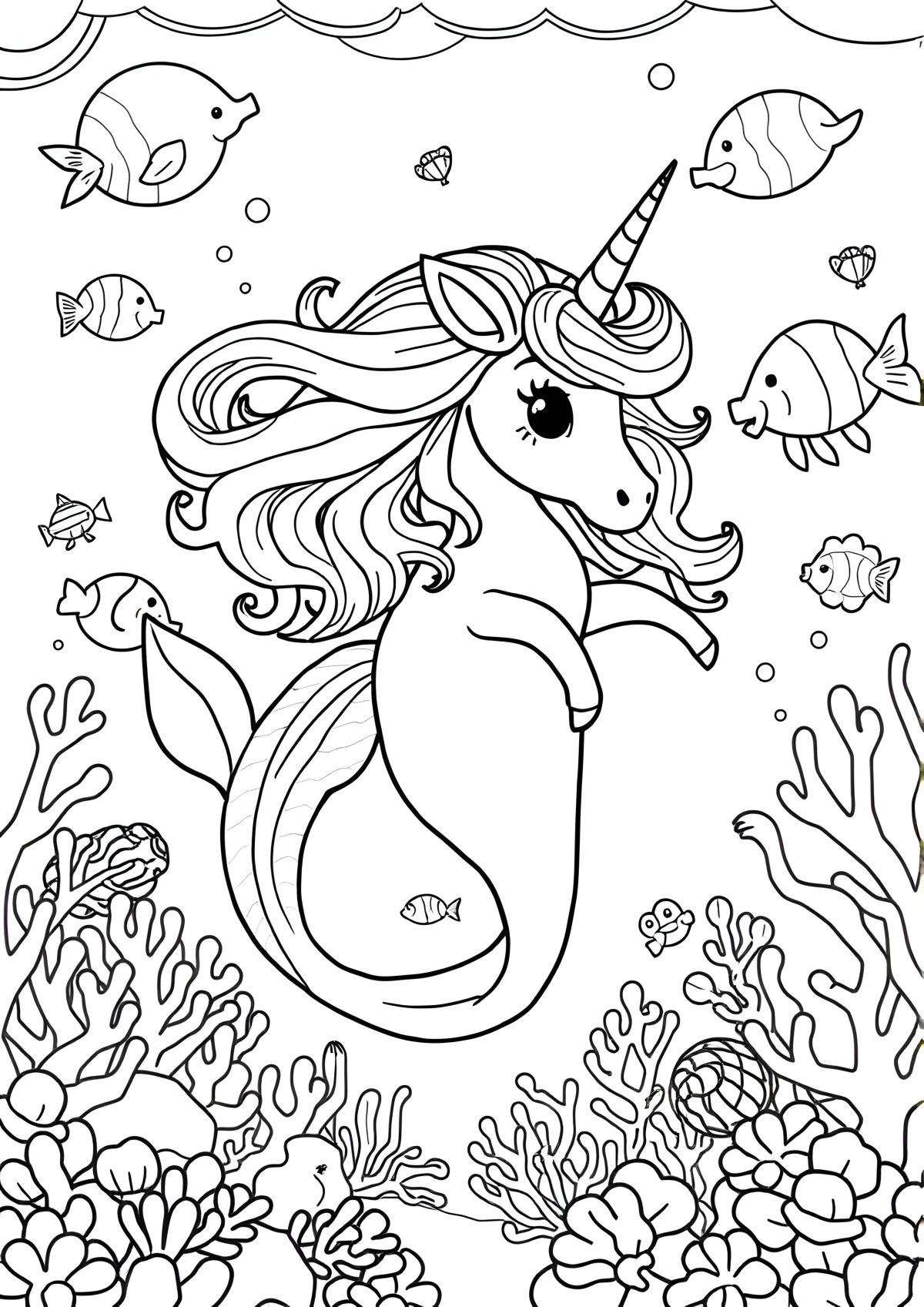 Mermaid Unicorn Coloring Page Pdf coloring page for kids