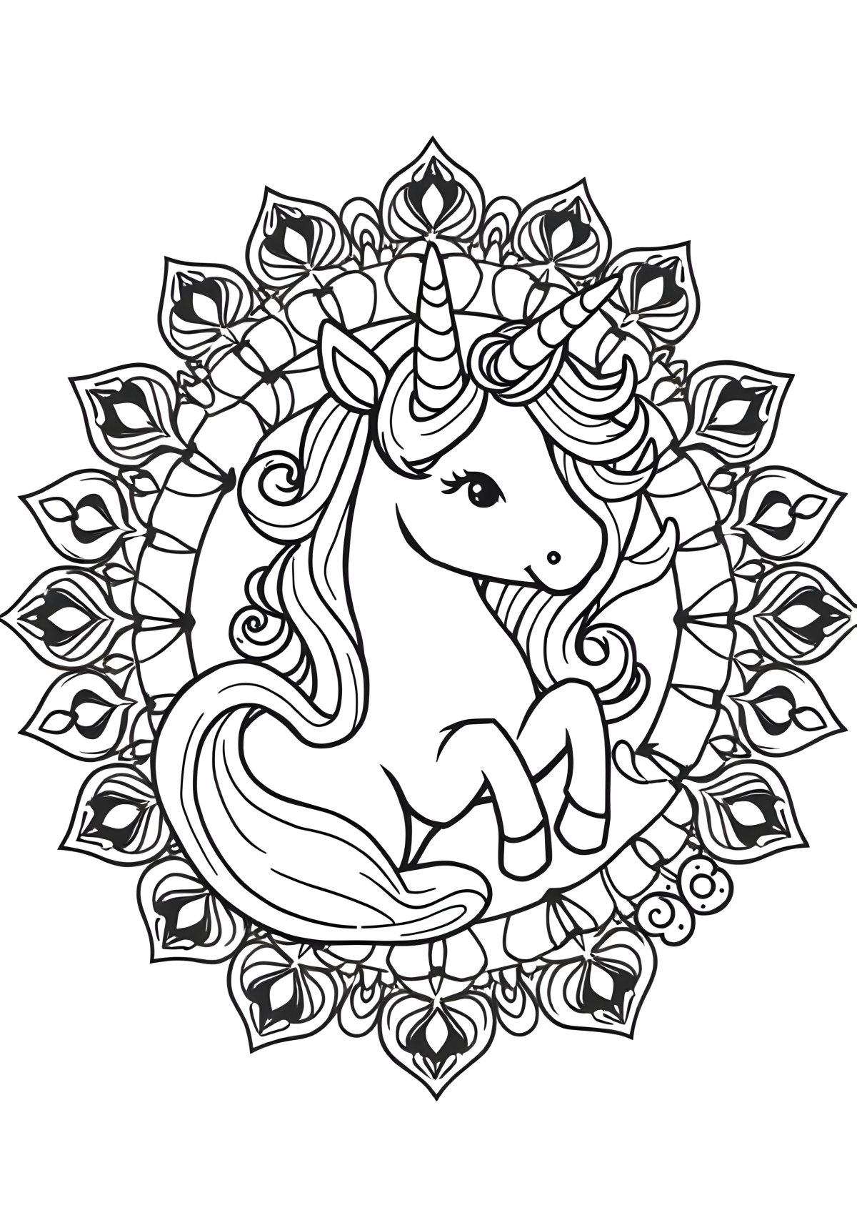 Unicorn Animal Easy Mandala Coloring Page coloring page for kids