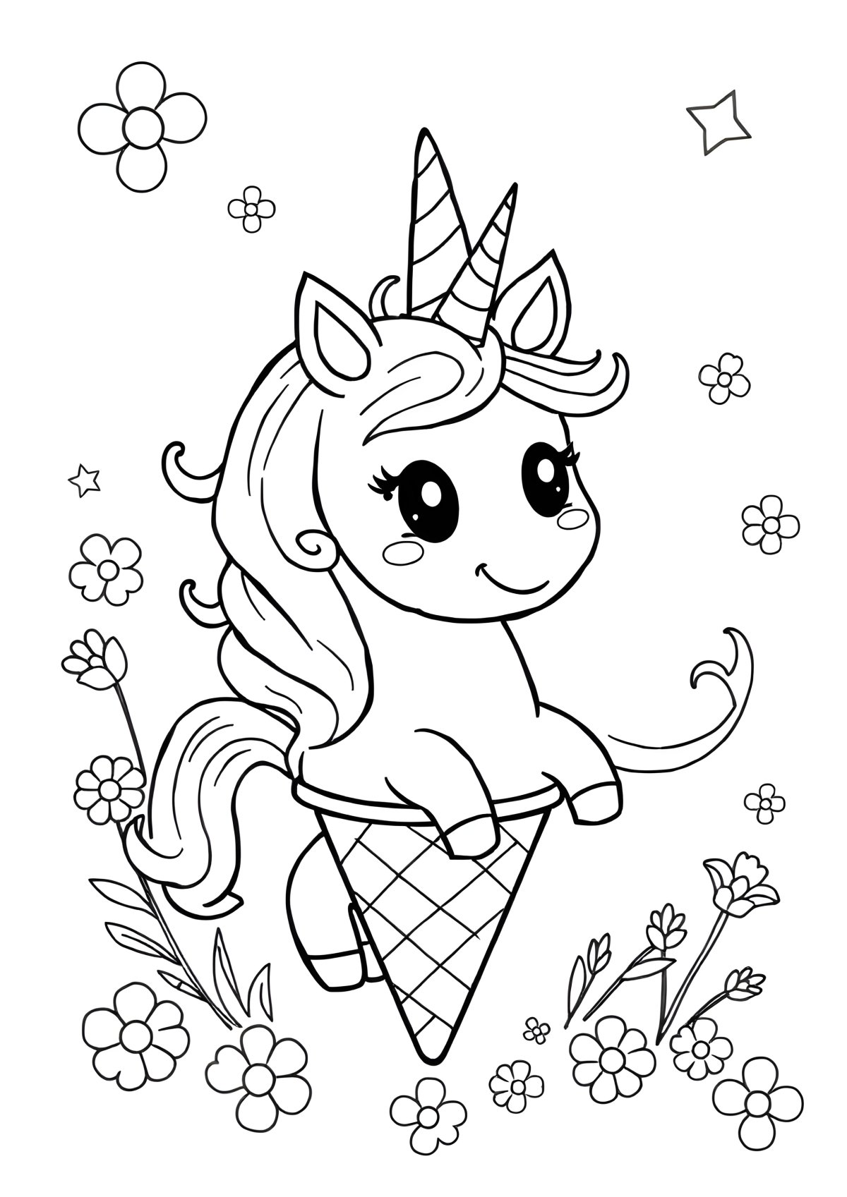 Unicorn Easy Cute Food Coloring Page coloring page for kids