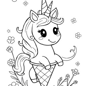 Unicorn Easy Cute Food Coloring Page coloring page for kids