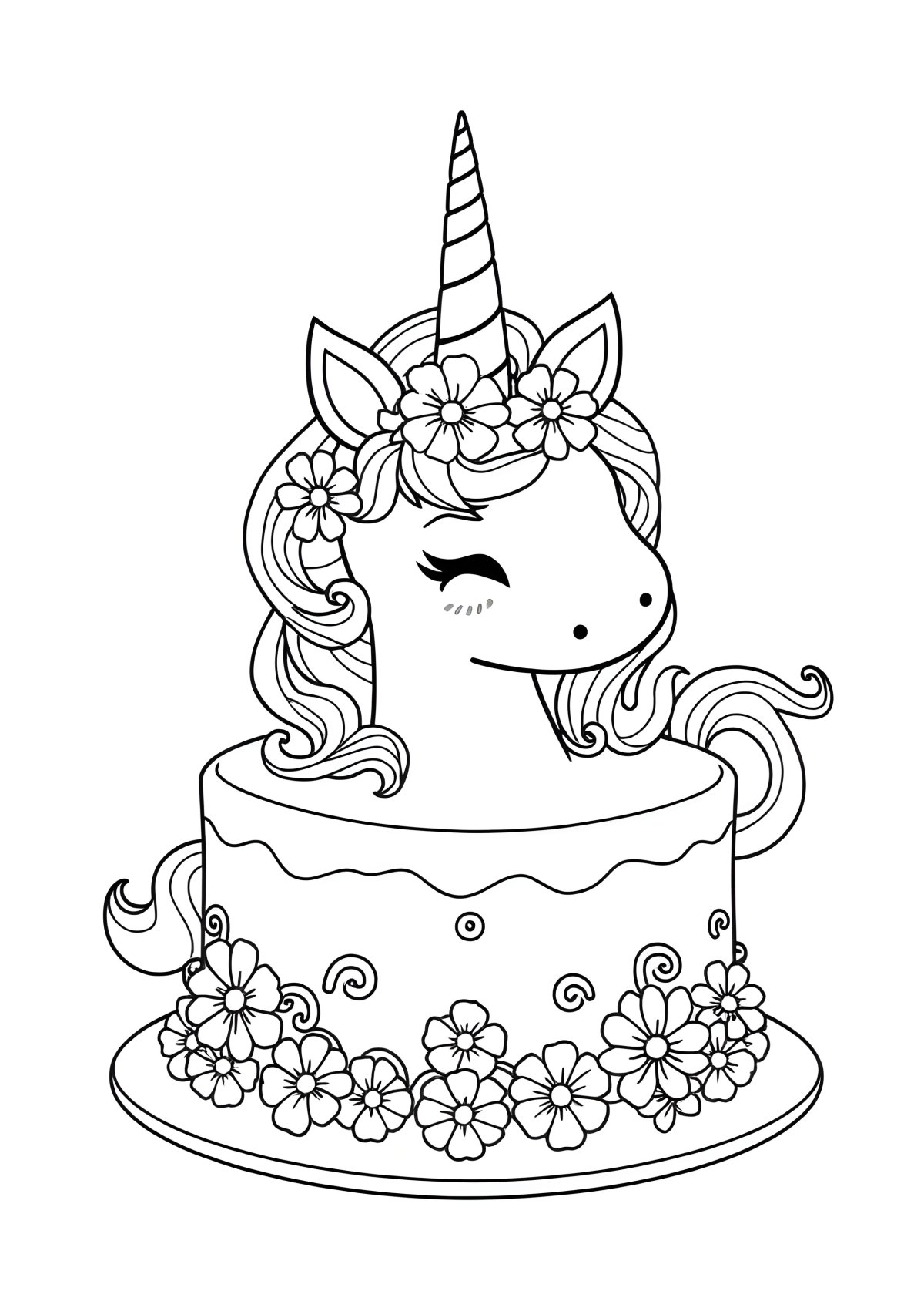 Draw So Cute Unicorn Cake Coloring Page coloring page for kids