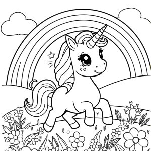 Beautiful Rainbow Cute Unicorn Coloring Page coloring page for kids