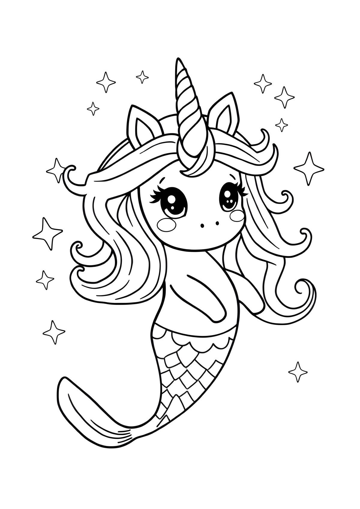 Mermaid Coloring Cute Kawaii Unicorn Coloring Page coloring page for kids