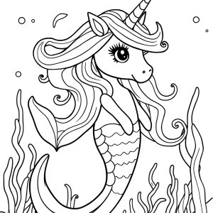 Mermaid Unicorn Printable Coloring Page coloring page for kids