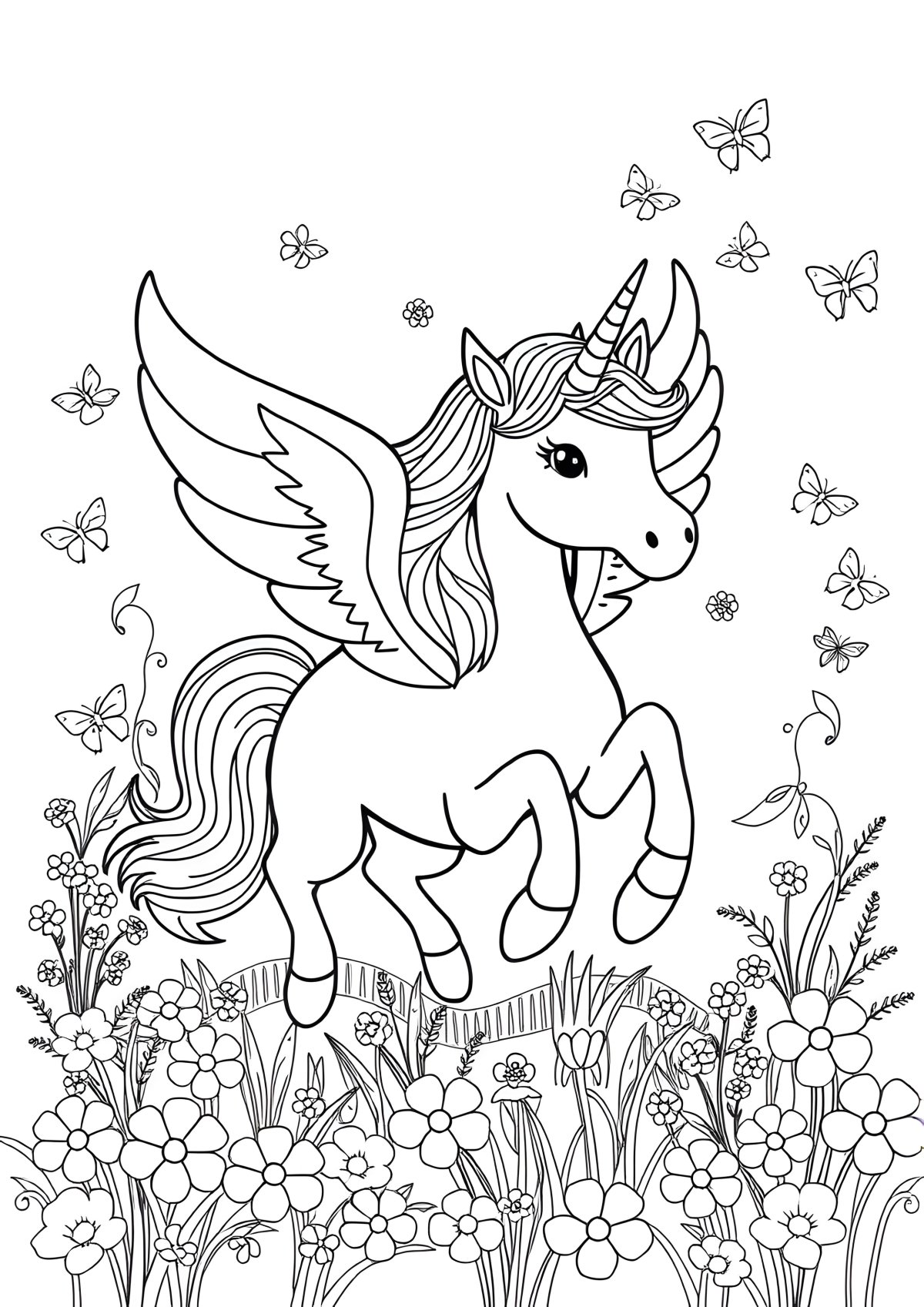 Unicorn Coloring Page With Wings coloring page for kids