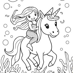 Mermaid Kids Cute Unicorn Coloring Page coloring page for kids