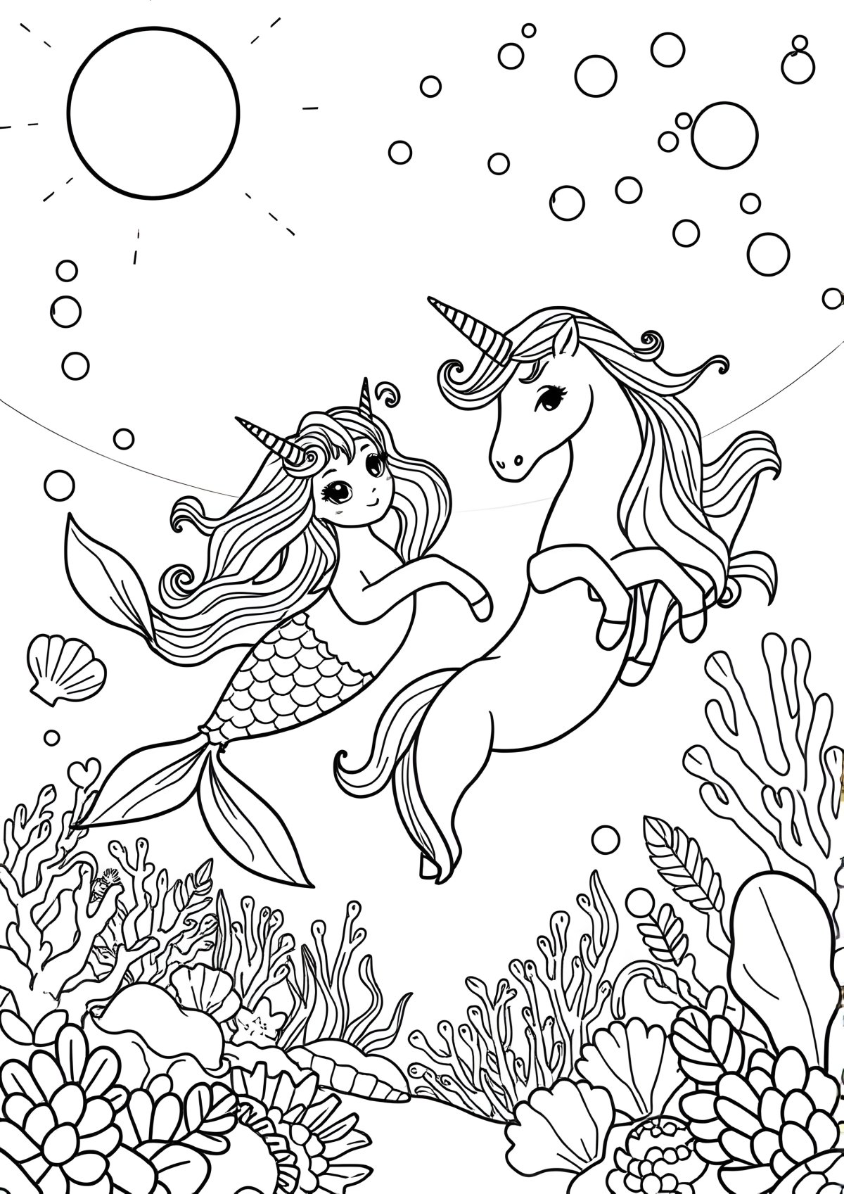 Mermaids And Unicorns Coloring Page coloring page for kids