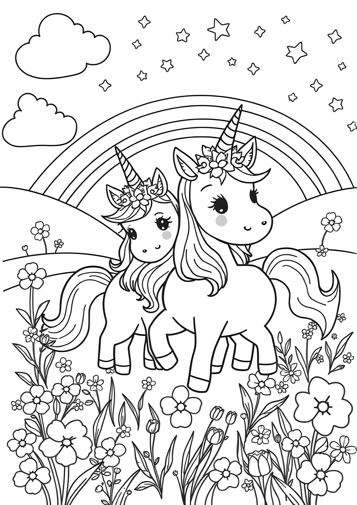 Unicorn Friends Coloring Page coloring page for kids