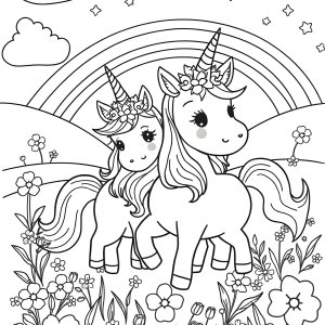 Unicorn Friends Coloring Page coloring page for kids