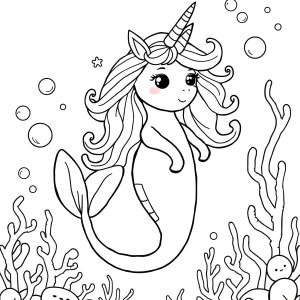 Mythical Creature Unicorn Mermaid Coloring Page coloring page for kids
