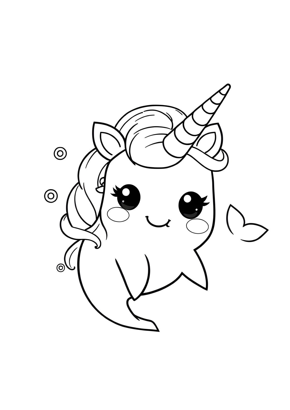 Narwhal Cute Kawaii Unicorn Coloring Page coloring page for kids