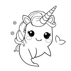 Narwhal Cute Kawaii Unicorn Coloring Page coloring page for kids