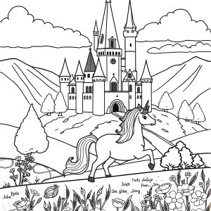 Castle And Unicorn Coloring Page coloring page for kids
