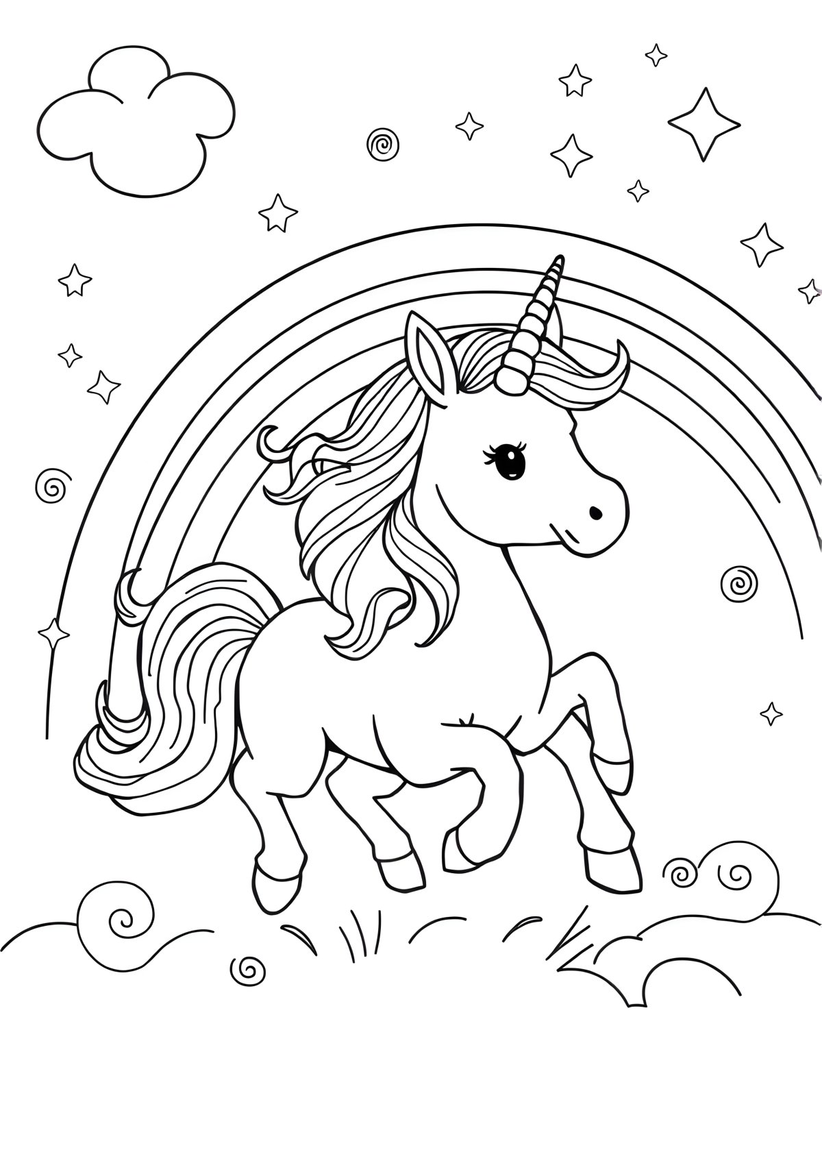 Coloring Page Unicorn With Rainbow coloring page for kids
