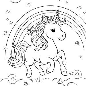 Coloring Page Unicorn With Rainbow coloring page for kids