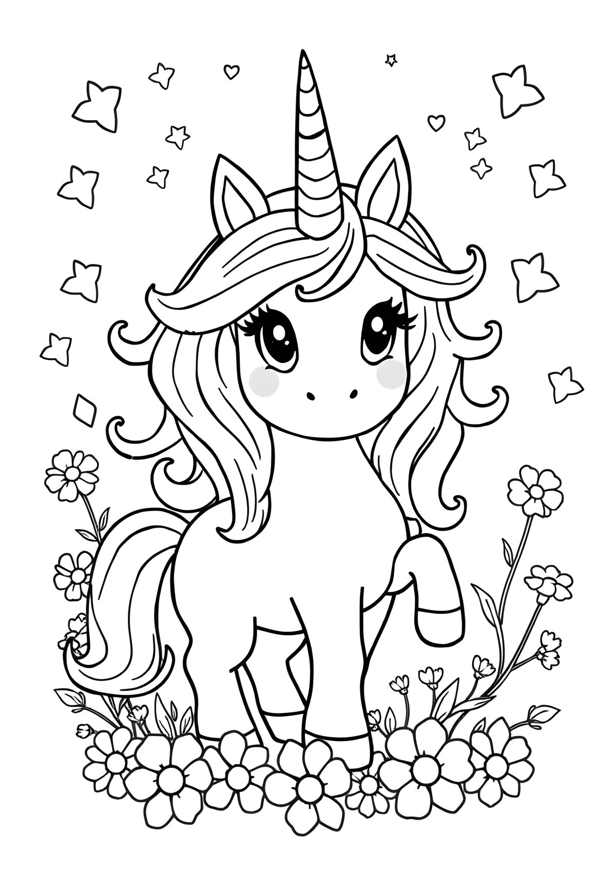 Printable Adorable Cute Unicorn Coloring Page coloring page for kids