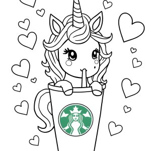 Unicorn Starbucks Coloring Page coloring page for kids