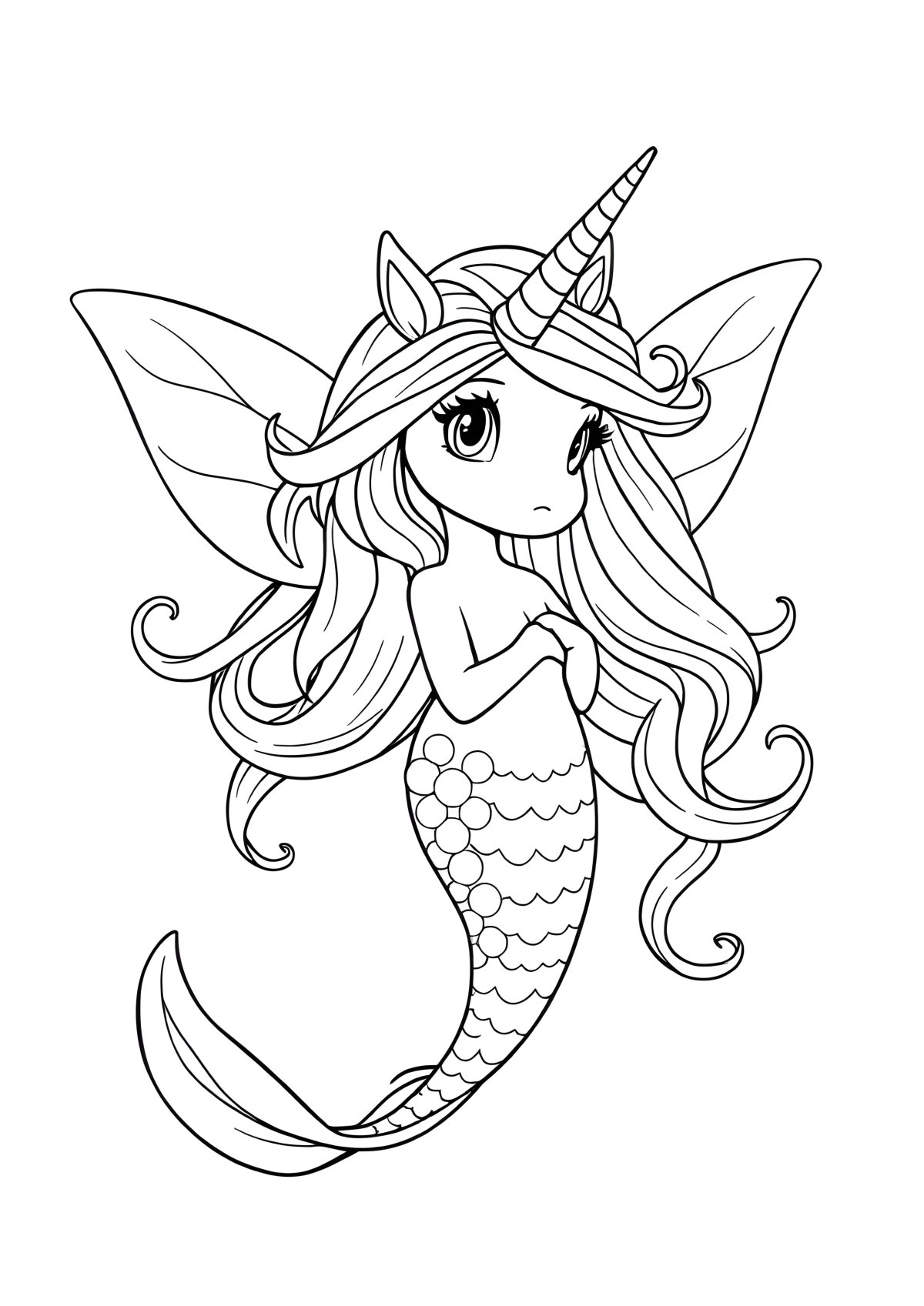 Printable Fairy Unicorn Mermaid Coloring Page coloring page for kids