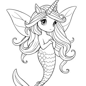 Printable Fairy Unicorn Mermaid Coloring Page coloring page for kids