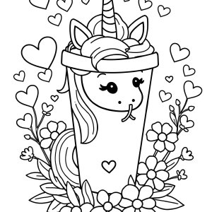 Unicorn Starbucks Kawaii Coloring Page coloring page for kids