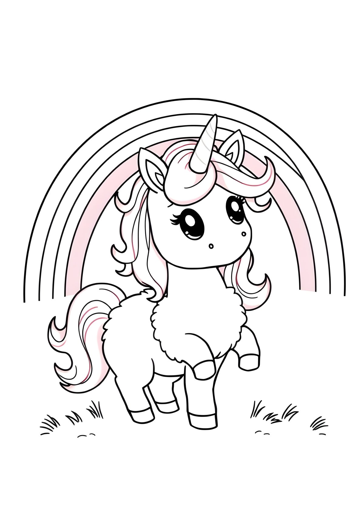 Cute Pink Fluffy Unicorn Rainbow Unicorn Unicorn Coloring Page coloring page for kids