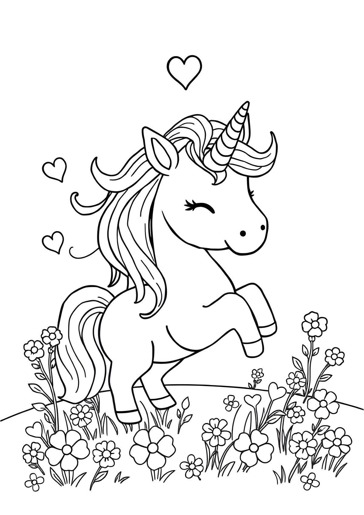 Heart And Unicorn Coloring Page coloring page for kids