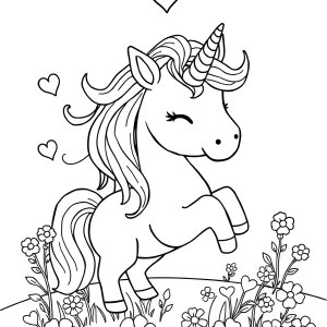 Heart And Unicorn Coloring Page coloring page for kids