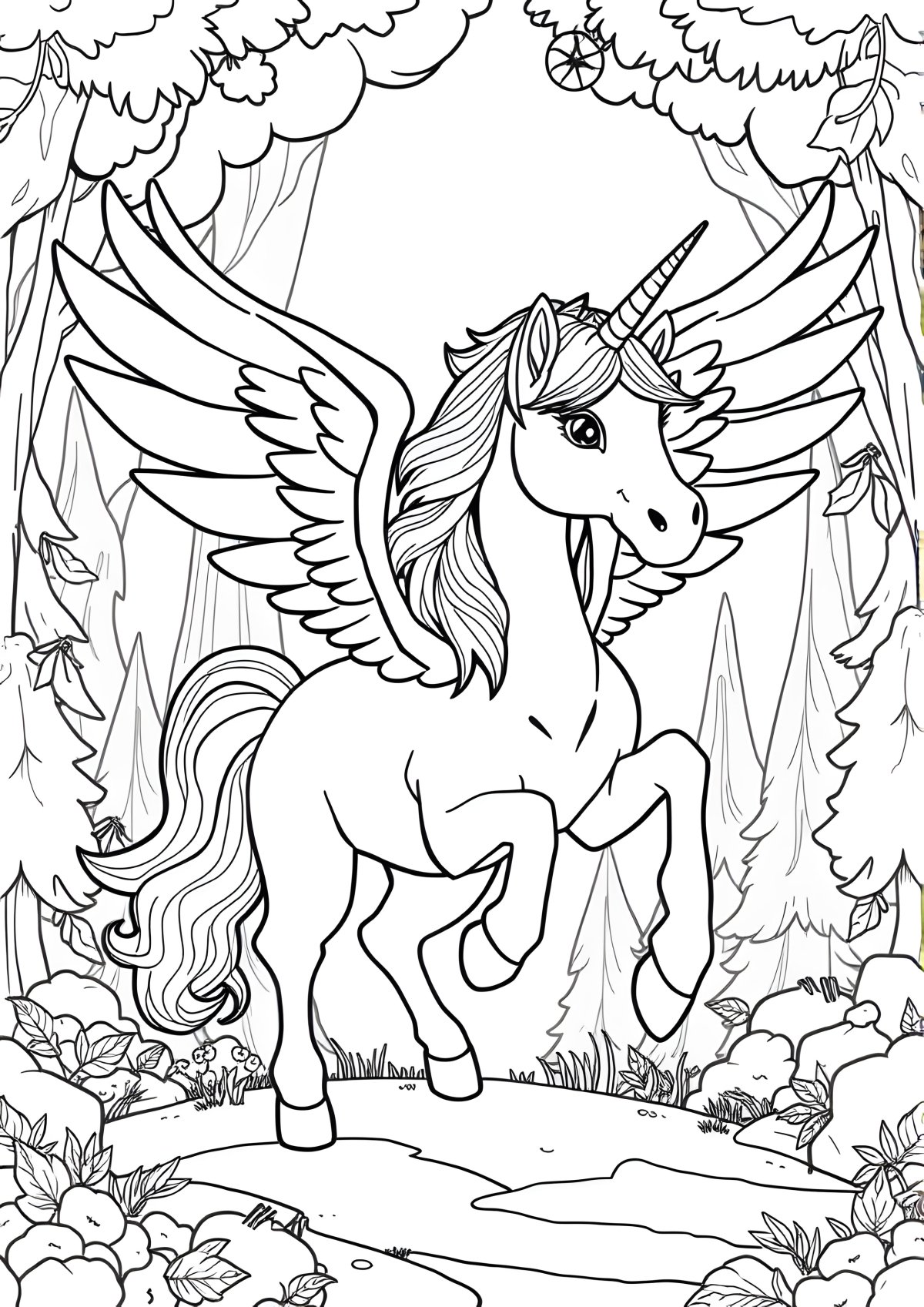 Winged Unicorn Beautiful Realistic Unicorn Coloring Page coloring page for kids