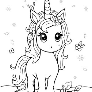 Printable Cute Christmas Unicorn Coloring Page coloring page for kids