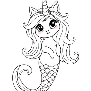 Printable Unicorn Cat Mermaid Coloring Page coloring page for kids