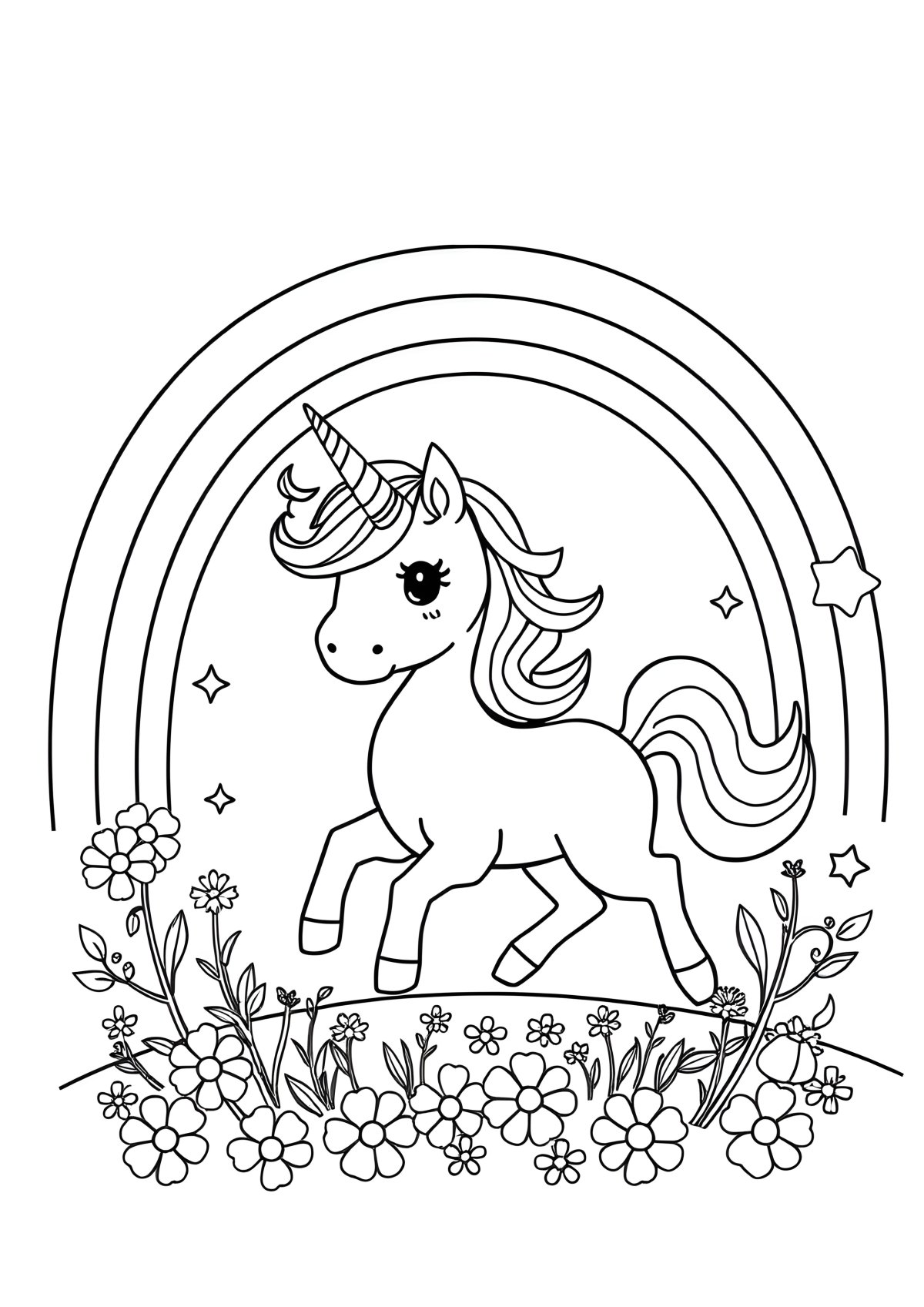 Cute Unicorn And Rainbow Coloring Page coloring page for kids