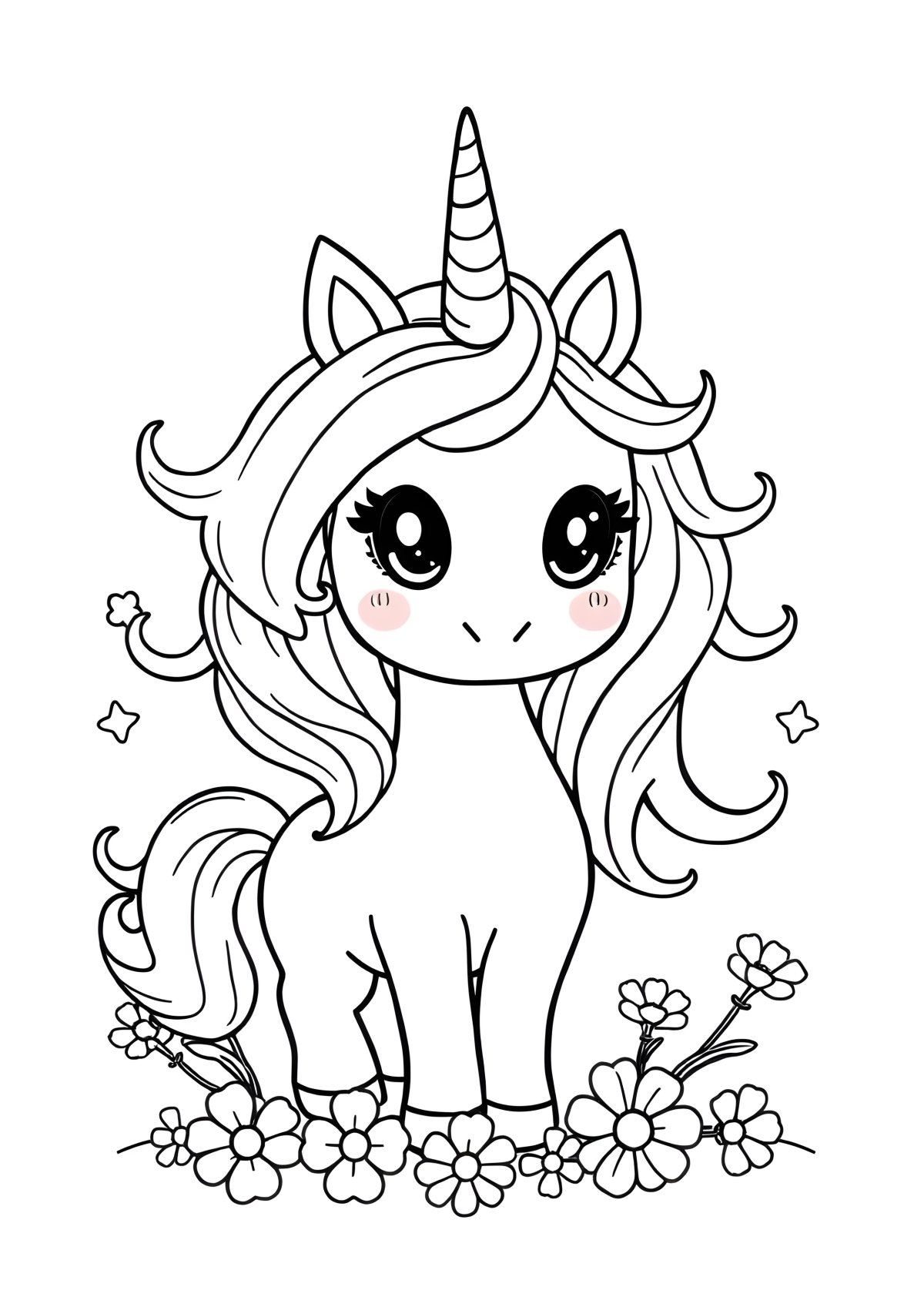 Printable Cute Kawaii Unicorn Coloring Page coloring page for kids