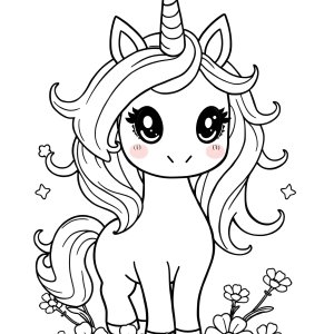 Printable Cute Kawaii Unicorn Coloring Page coloring page for kids