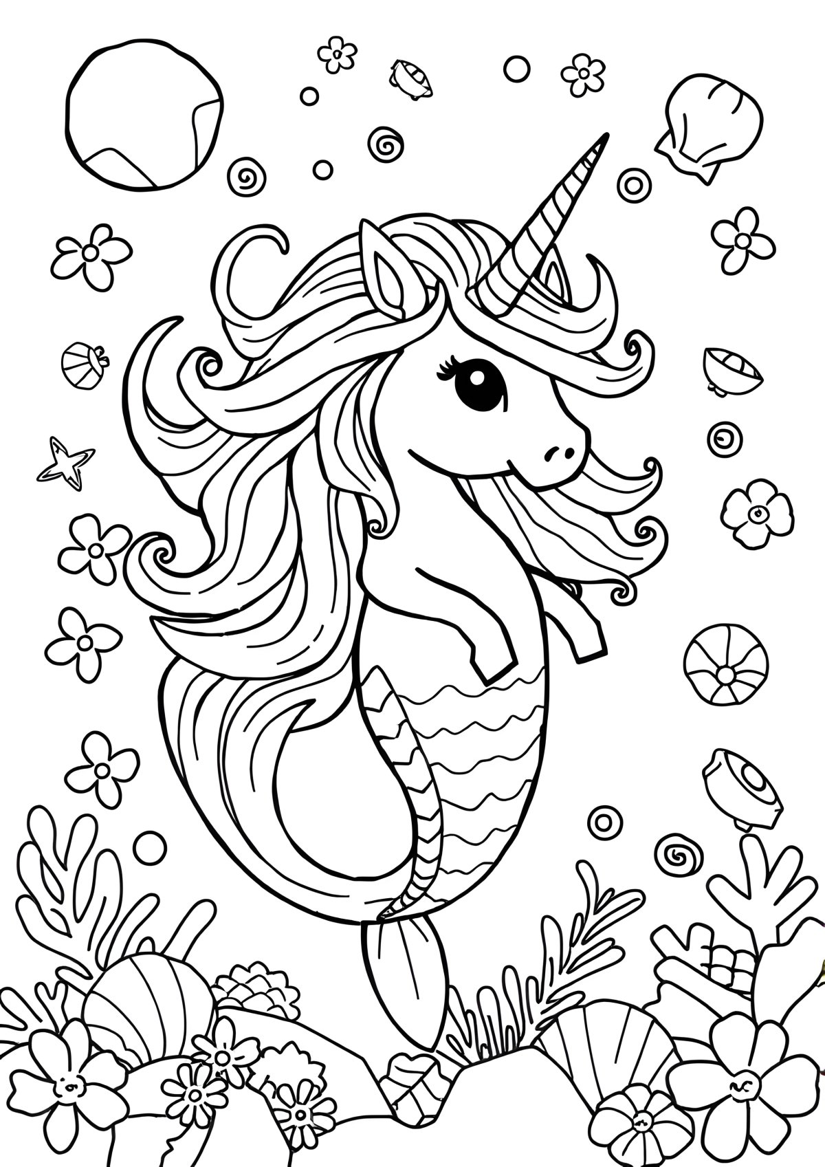 Rainbow Unicorn Mermaid Coloring Page coloring page for kids