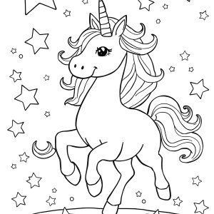 Unicorn And Stars Coloring Page coloring page for kids
