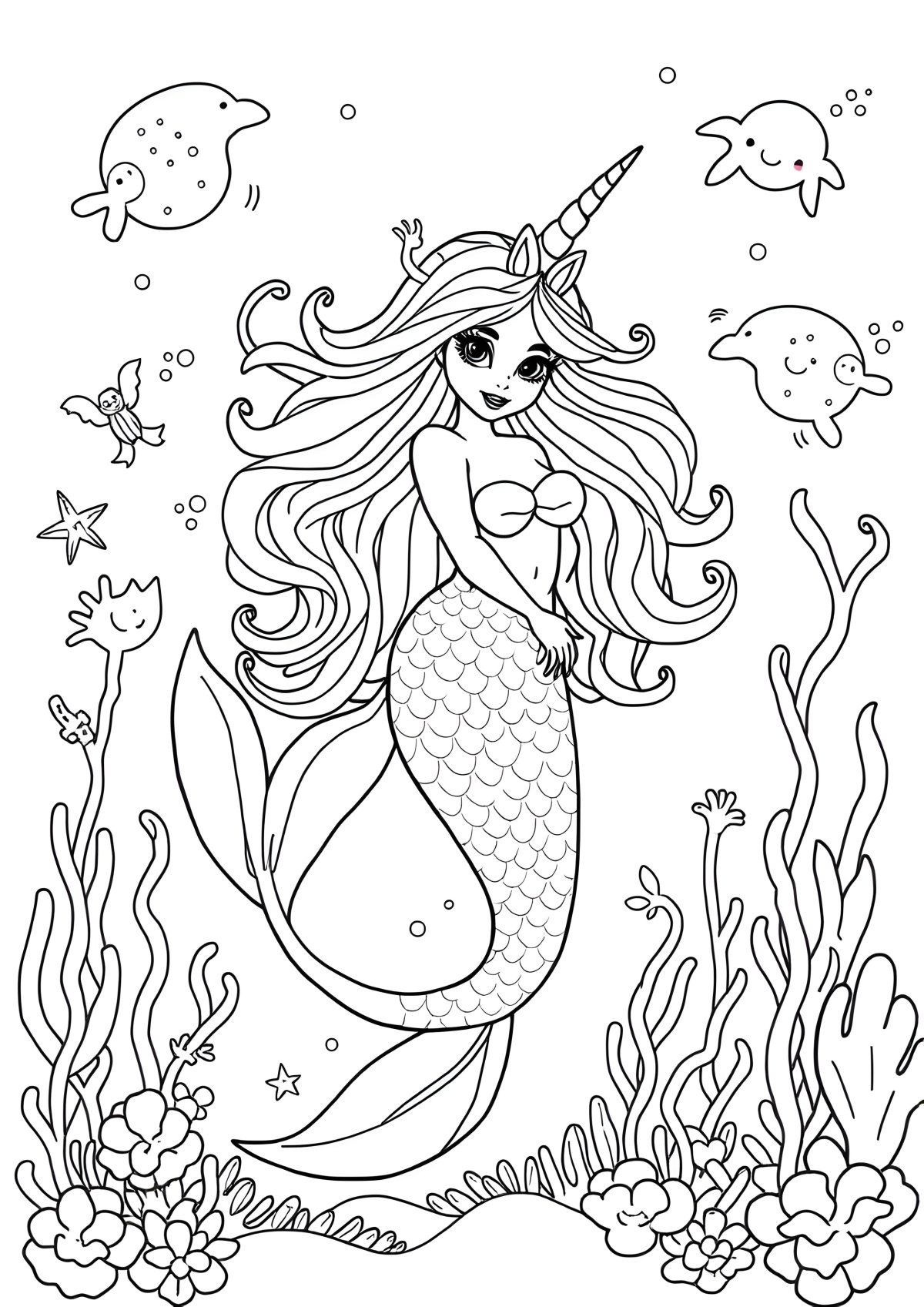 Unicorn Coloring Page Mermaid coloring page for kids
