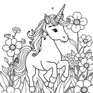 Unicorn Coloring Page With Flowers coloring page for kids