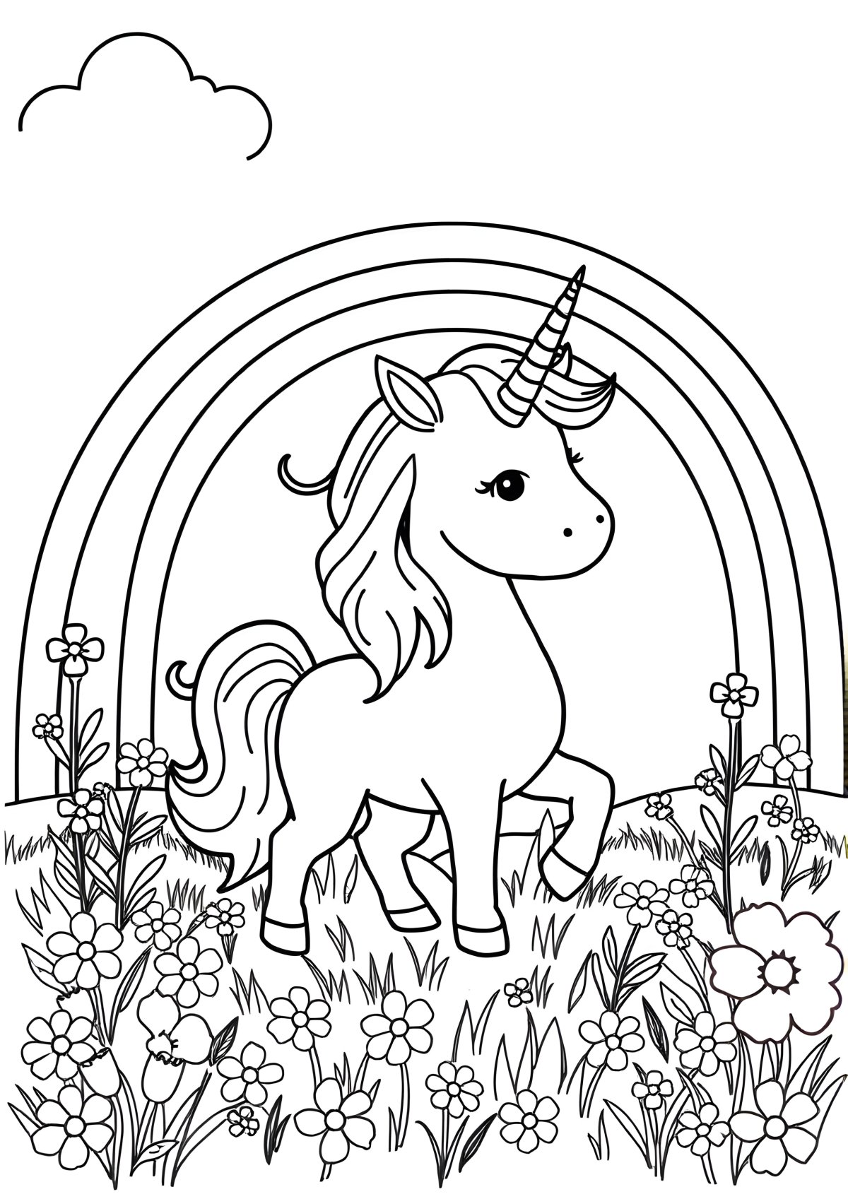 Easy Unicorn Rainbow Coloring Page coloring page for kids