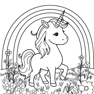 Easy Unicorn Rainbow Coloring Page coloring page for kids