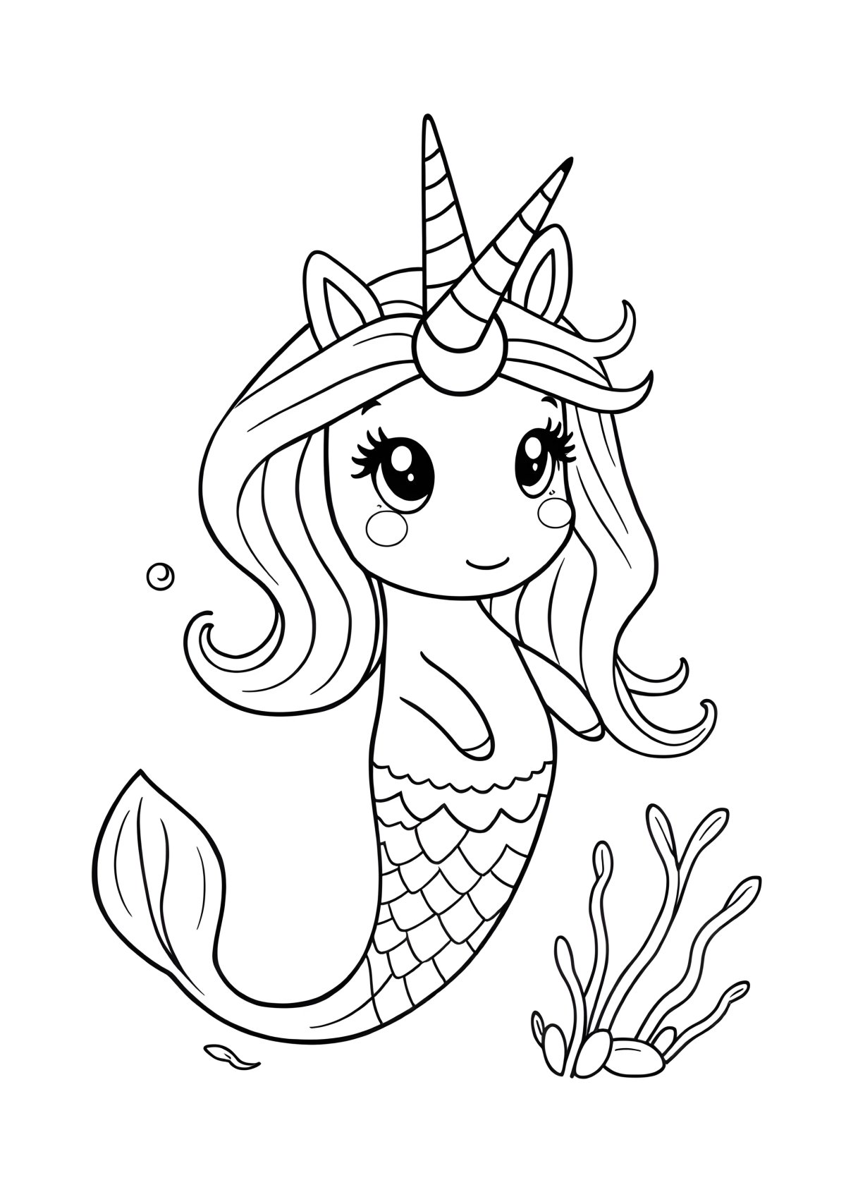 Unicorn Cute Easy Mermaid Coloring Page coloring page for kids