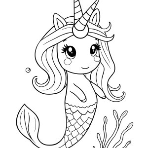 Unicorn Cute Easy Mermaid Coloring Page coloring page for kids