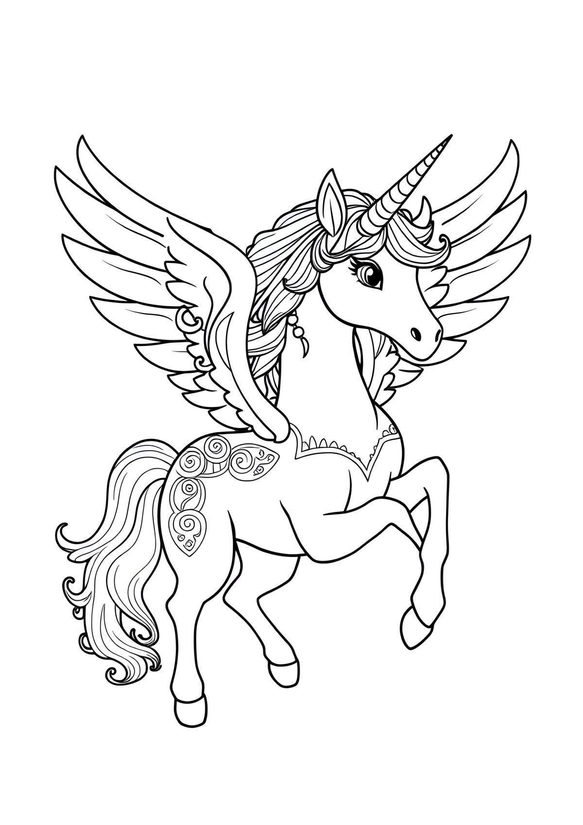 Winged Unicorn Unicorn Coloring Page For Adults coloring page for kids