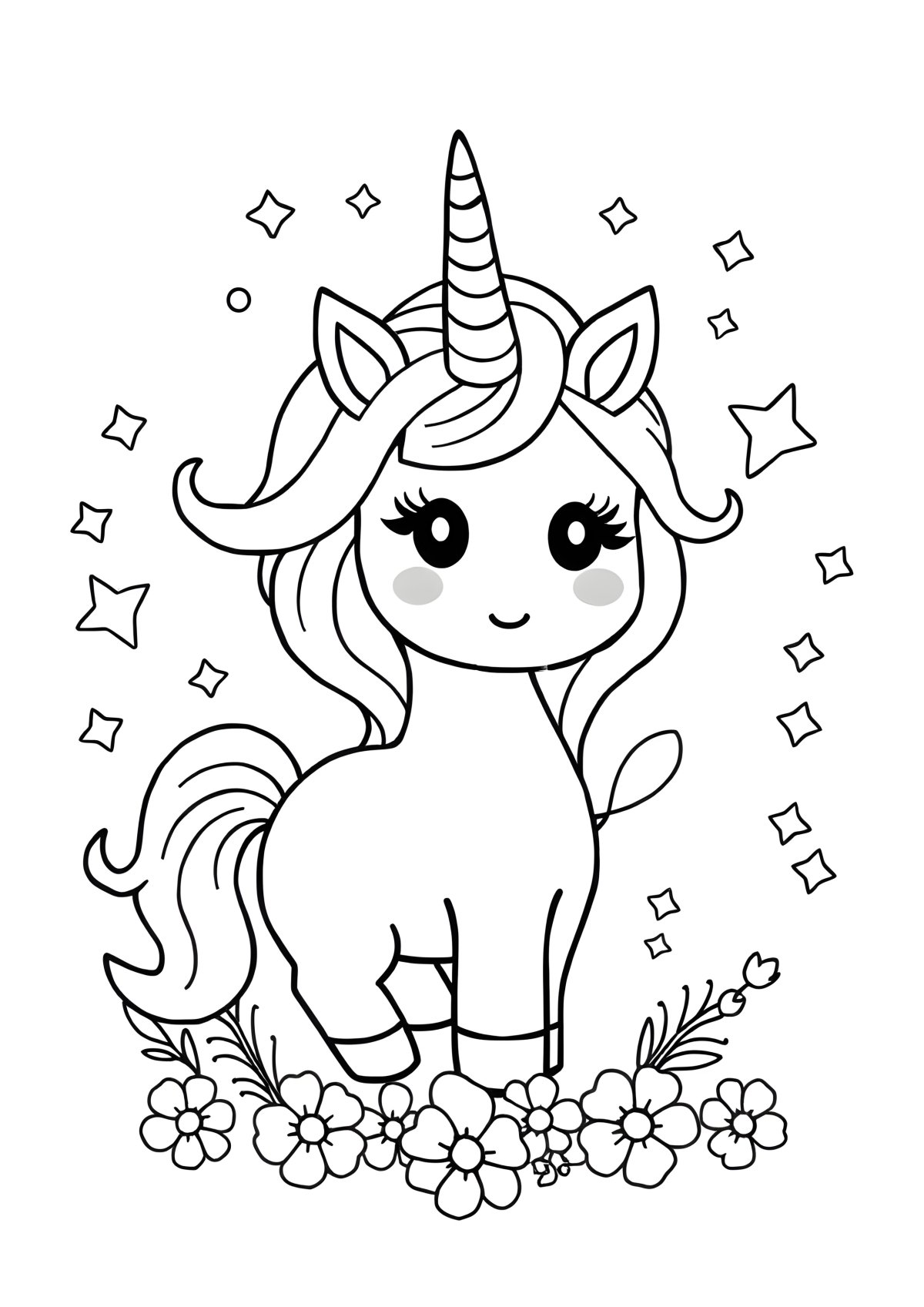Printable Kawaii Cute Rainbow Unicorn Coloring Page coloring page for kids