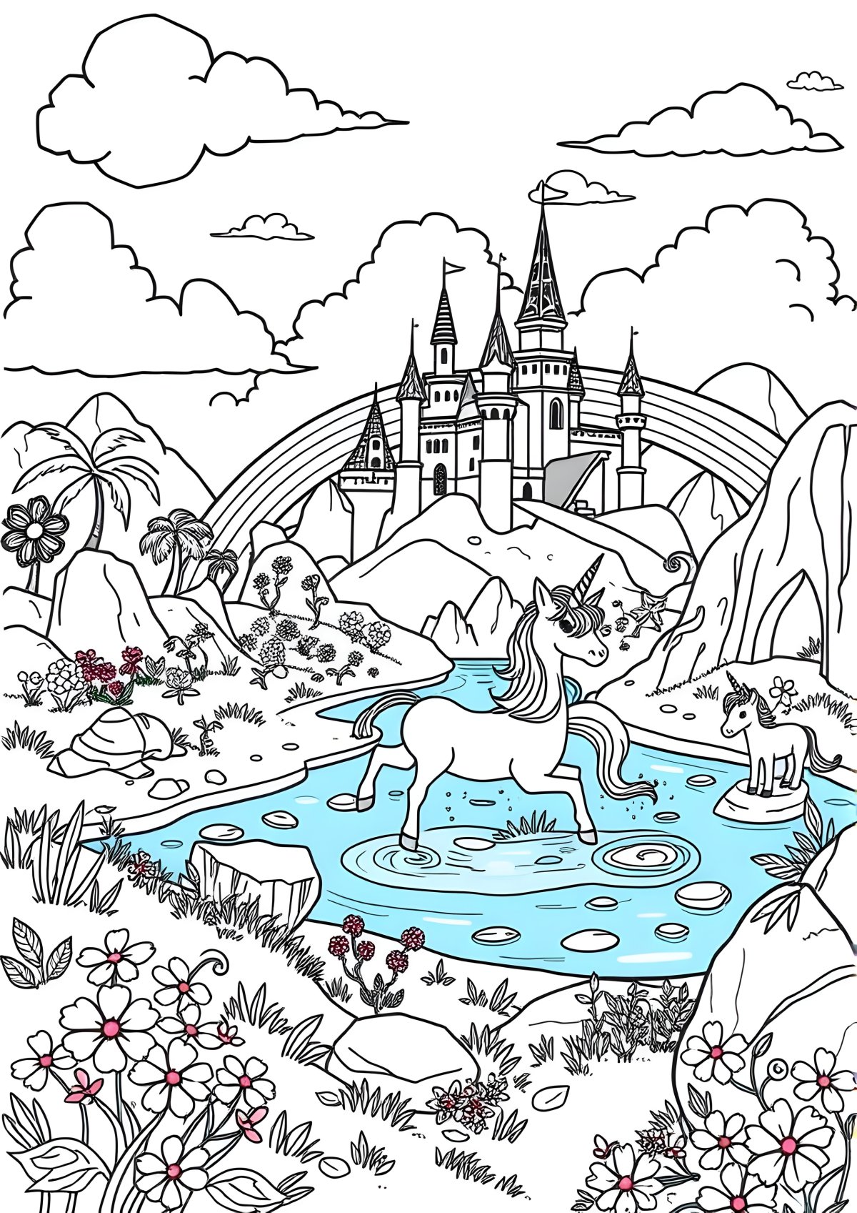 Unicorn Island Coloring Page coloring page for kids