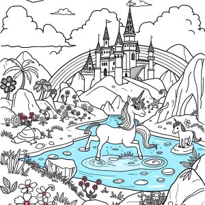 Unicorn Island Coloring Page coloring page for kids