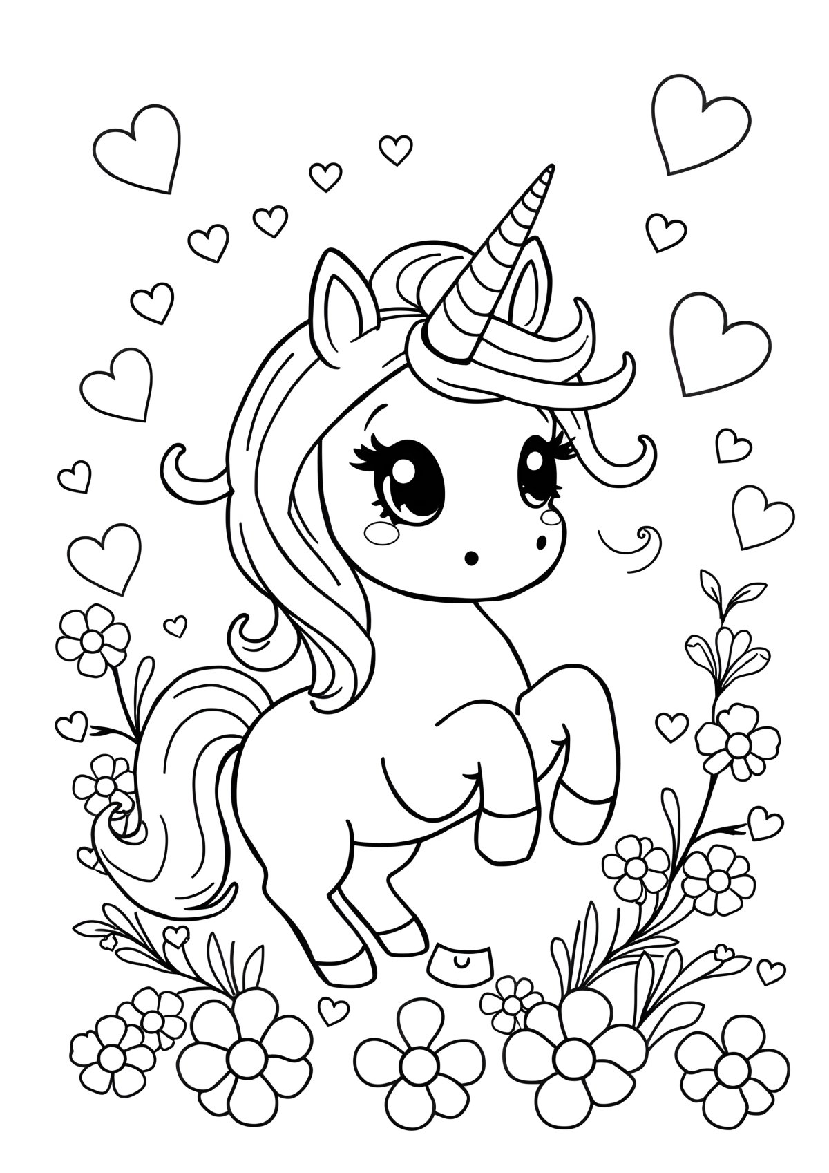 Printable Kawaii Super Cute Cute Kawaii Unicorn Coloring Page coloring page for kids