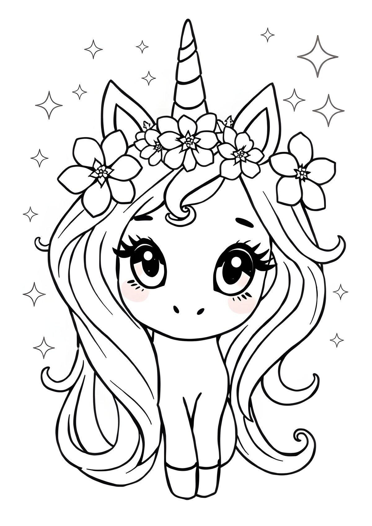 Unicorn Cute Anime Girl Coloring Page coloring page for kids